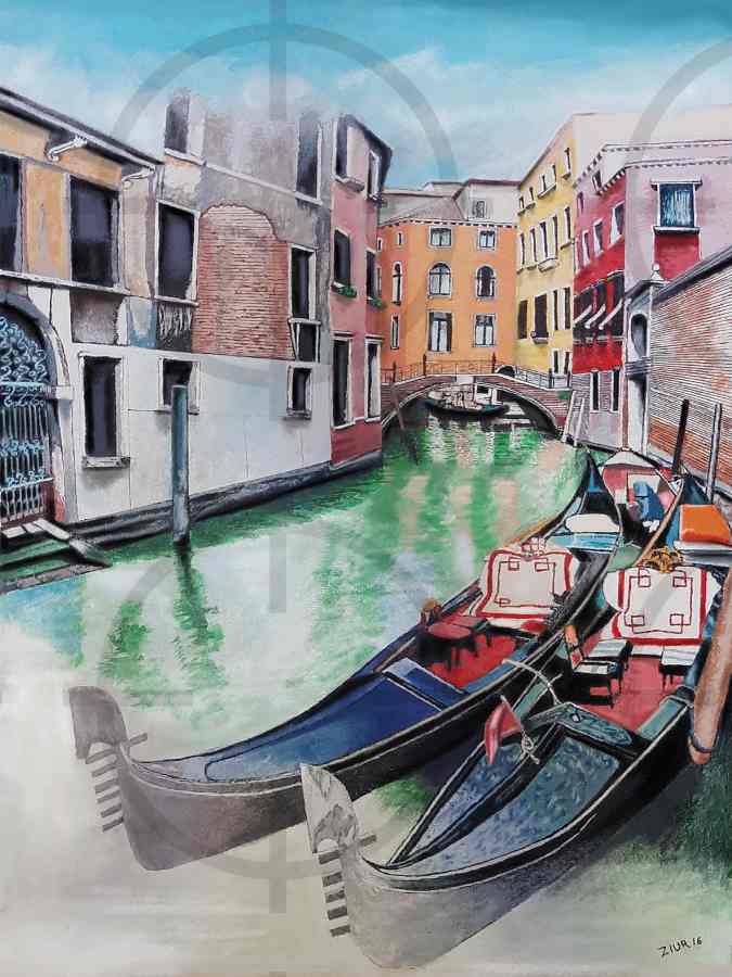 Detalle 1 COLECCIÓN ZIUR: Acrílico sobre lienzo. Góndolas en Venecia