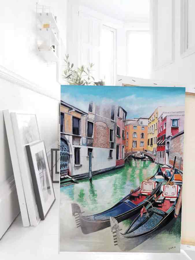 Detalle 4 COLECCIÓN ZIUR: Acrílico sobre lienzo. Góndolas en Venecia