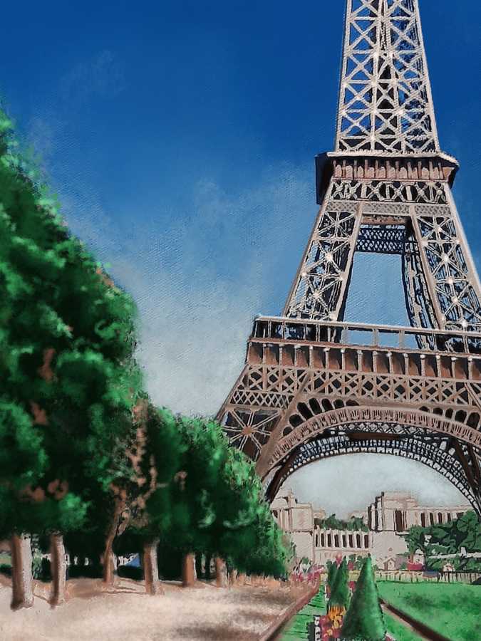 Detalle 2 Colección ZIUR. Cuadro de la torre Eiffel de Paris. Técnica Mixta sobre lienzo