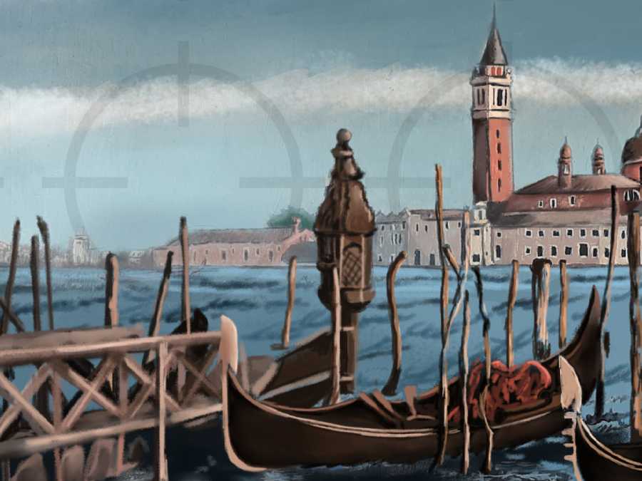 Detalle 2 Colección ZIUR: Ilustración de Venecia. Cuadro sobre lienzo con técnica mixta