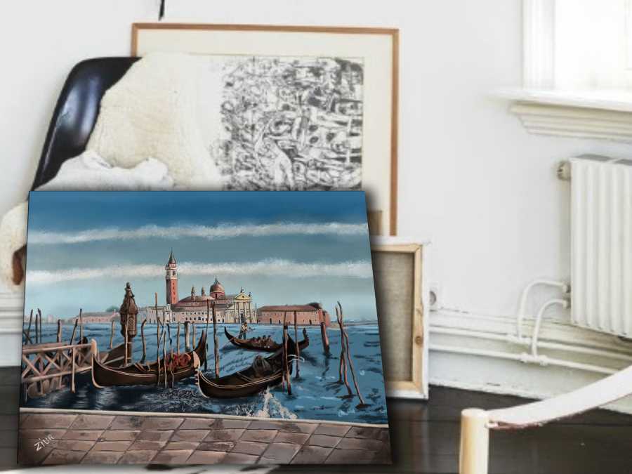 Detalle 4 Colección ZIUR: Ilustración de Venecia. Cuadro sobre lienzo con técnica mixta